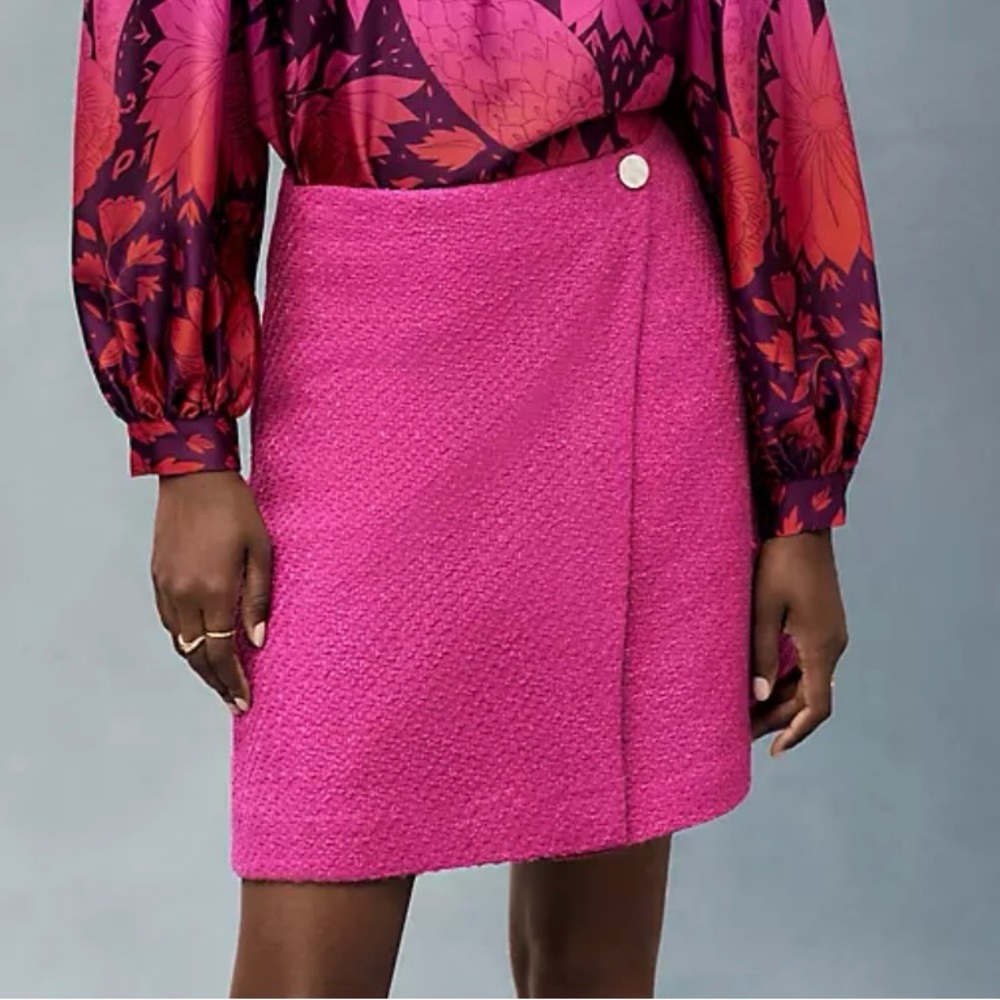 Petite tweed button wrap skirt